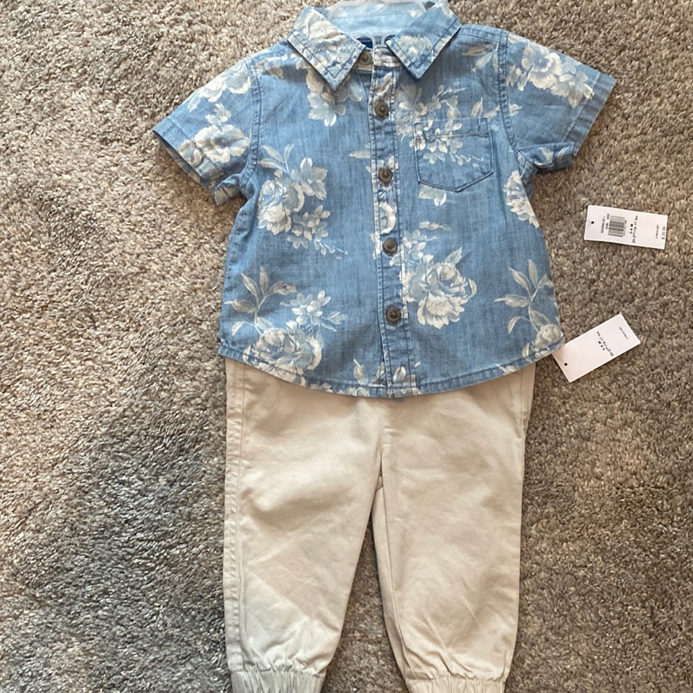 Button down denim shirt and khaki pant set